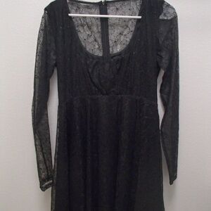 Lulu’s Sparkling Nights Black Lace Sequin Mini Skater Dress